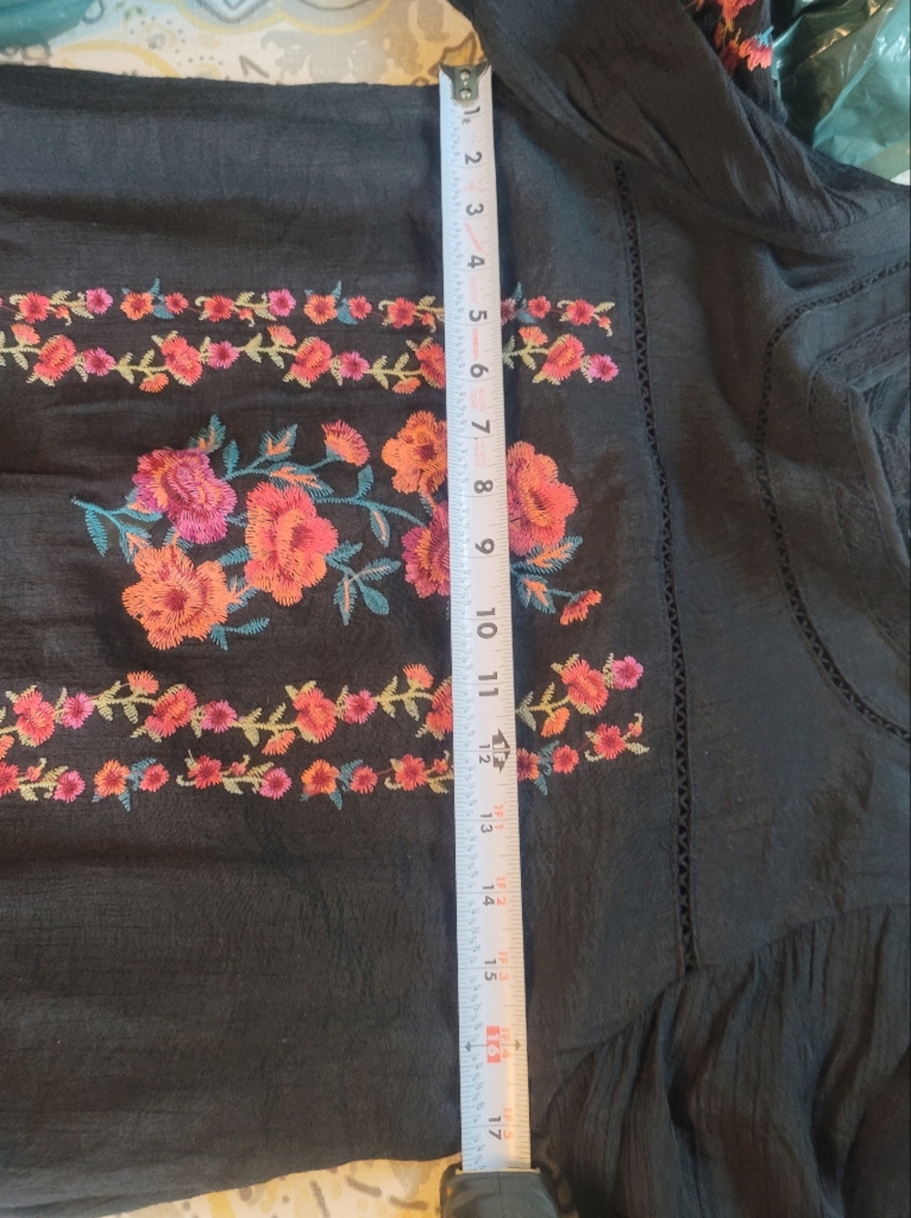 Umgee Size-M Black Mini Dress with Pink and Blue Embroidery L-30.5 P2P-17 - Picture 12 of 12
